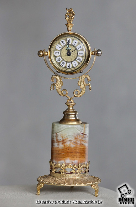 Немецкие винтажные часы будильник BLESSING-WERKE на основании из оникса Старинные немецкие прикроватные настольные часы - будильник в шикарном исполнении на основании из натурального камня оникса: удивляющи ценный подарок или редкий ценный сувенир