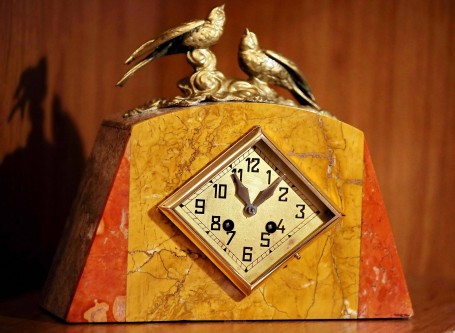 Старинные французские каминные часы «Птички» в стиле "Арт-деко"