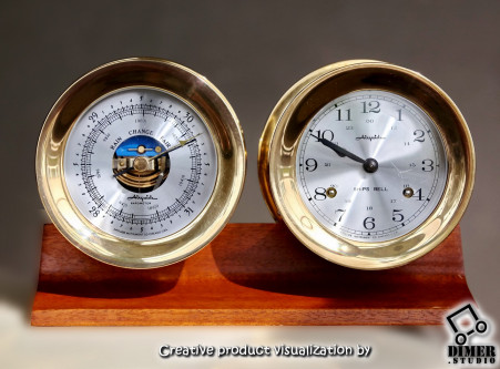 Винтажные каютные часы с боем (склянки) и барометром «AIRGUIDE»