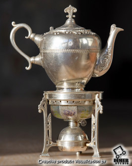 Антикварный английский чайник-бульотка с горелкой в серебренном корпусе