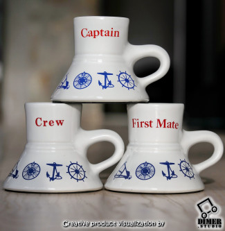 Комплект винтажных яхтенных чашек-непроливаек «капитан, старпом и команда»