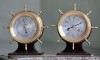 Малые каютные часы-штурвал "Schatz" в комплекте с барометром - Необычный подарок на юбилей, оригинальный подарок для офицера моряка, прекрасный подарок морпеху - Немецкие малые каютные часы Schatz с боем, в комплекте с барометром, классическая модель, выпускавшаяся в 60-70 годах ХХ века. Часы после чистки и смазки, в