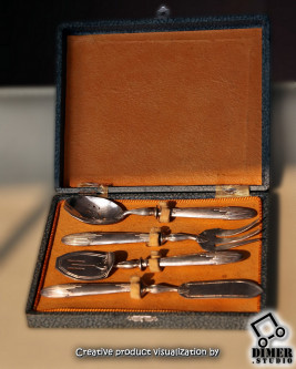 Антикварный сервировочный набор (комплект из 4 сервировочных приборов, серебро 950) Франция, начало 20 века