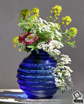Винтажная цветочная вазочка пикфлёр, кобальтовое стекло, США