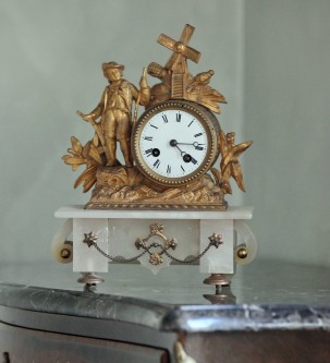 Антикварные каминные часы с боем "Фермер земледелец" - Франция, 19 век