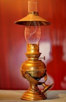Большая старинная морская каютная лампа с абажуром начала 20 века из США