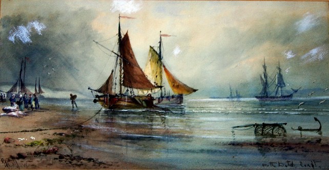 Акварель «На голландском побережье» - George D Callow, Англия 19 век