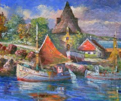 «Рыбацкий порт» неизвестный художник,  Швеция 20 век