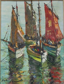 «Рыбацкие лодки на стоянке» - картина в технике "импасто" неизвестного американского художника 