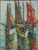 «Рыбацкие лодки на стоянке» - картина в технике "импасто" неизвестного американского художника  - Картина маслом «Рыбацкие лодки на стоянке», неизвестный американский художник - прекрасный подарок на новоселье рыбаку, моряку купить с доставкой в магазине ДариАнтик.рф